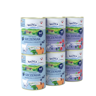 Zestaw 6x400g karma mokra szczeniak indyk z królikiem + jagnięcina z cielęciną