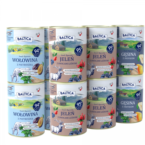 Zestaw 12x400g karma mokra wołowina + jeleń + gęsina