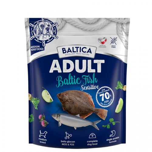 Karma z rybami bałtyckimi dla średnich ras psów z kwasami omega 3, 1kg