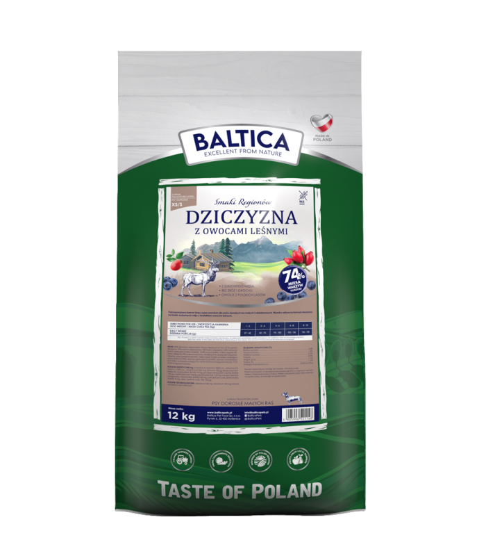 Dziczyzna z owocami leśnymi dla ras małych i miniaturowych karma 12kg - Baltica Smaki Regionów