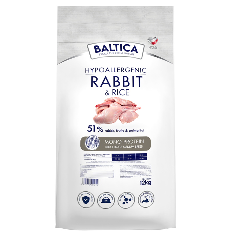 Królik z ryżem dla ras średnich karma 12kg - Baltica Nutraceutic