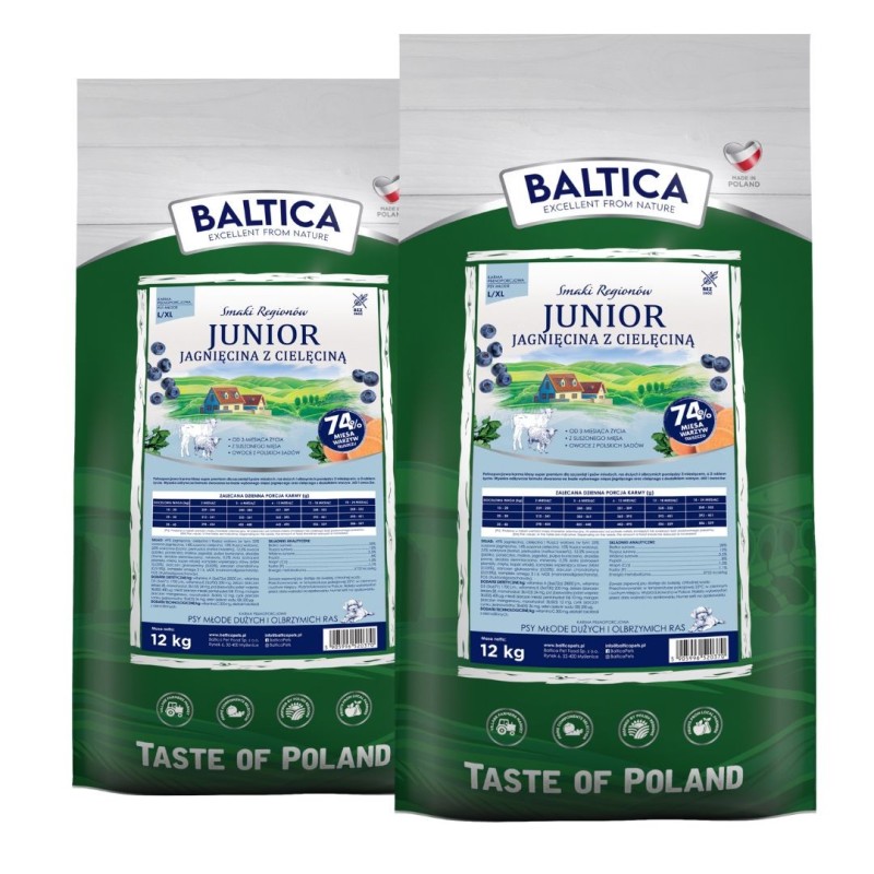 2 x 12kg Baltica Junior Jagnięcina z cielęciną duże rasy