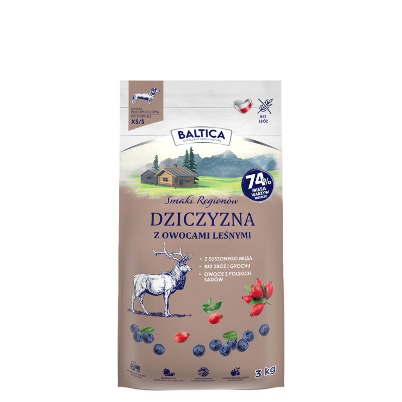Dziczyzna z owocami leśnymi dla ras małych i miniaturowych karma 3kg - Baltica Smaki Regionów