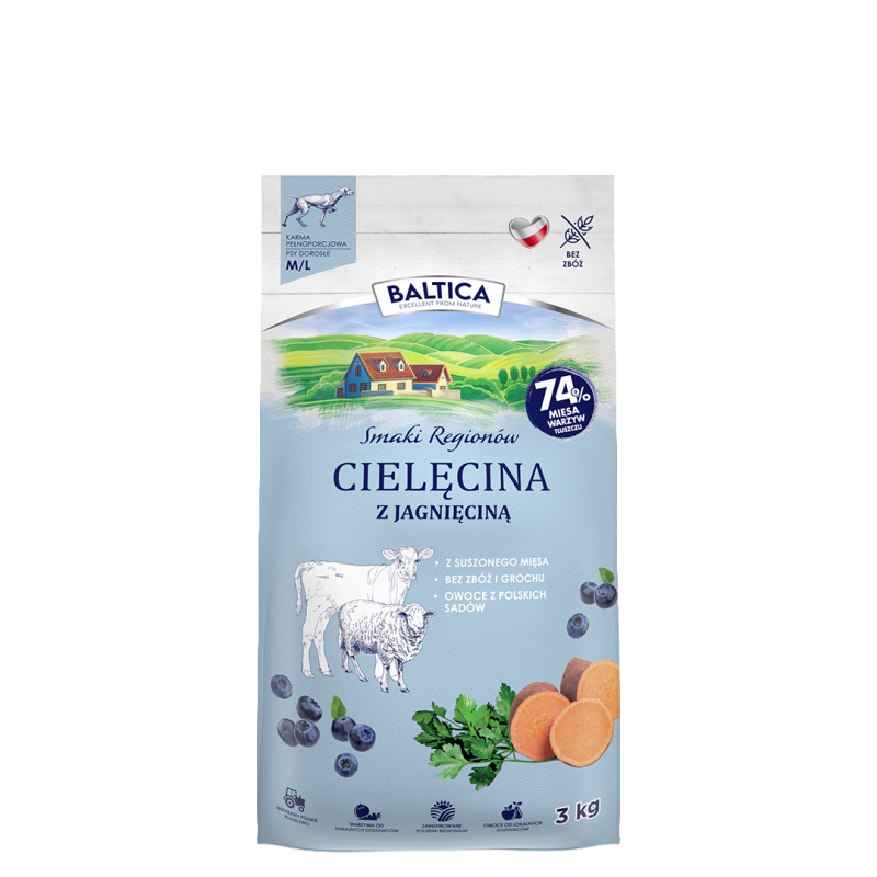 Cielęcina z jagnięciną dla ras średnich i dużych karma 3kg - Baltica Smaki Regionów