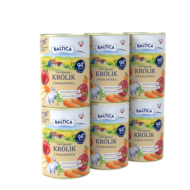 6 x 400g Karma mokra królik z marchewką