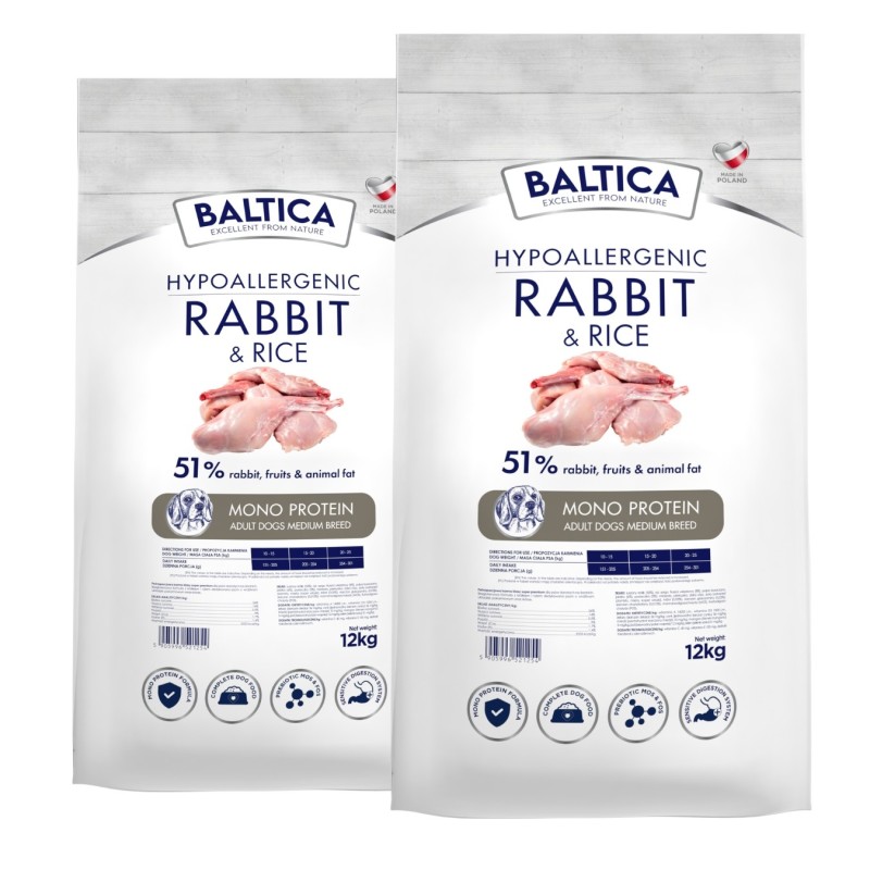 2x Królik z ryżem dla ras średnich karma 12kg - Baltica Nutraceutic