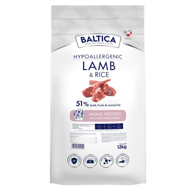 Jagnięcina z ryżem dla ras średnich karma 12kg - Baltica Nutraceutic