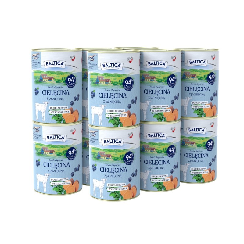 12x Karma mokra cielęcina z jagnięciną i batatem dla psa 400g - Baltica Smaki Regionów