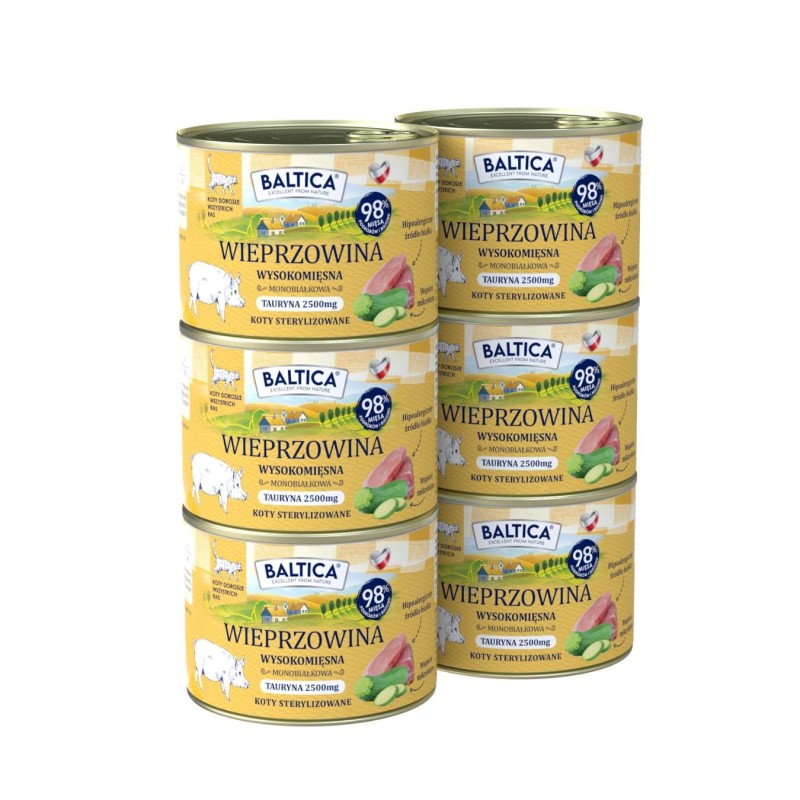 6x Karma mokra mono wieprzowina 185g - Baltica Smaki Regionów