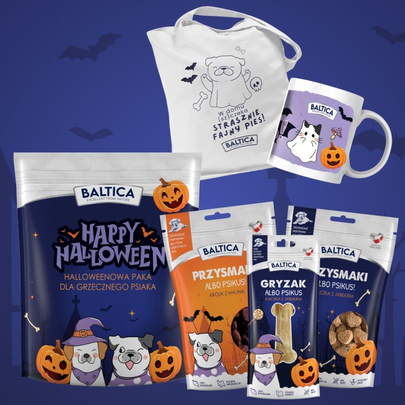 Halloweenowy zestaw grzecznego psiaka + kubek ceramiczny + strasznie fajna torba