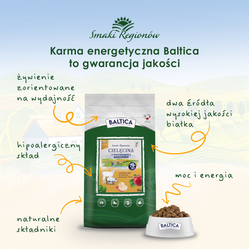 Cielęcina z wieprzowiną dla ras średnich i dużych karma 3kg - Baltica Smaki Regionów + karma mokra dla psa 400g