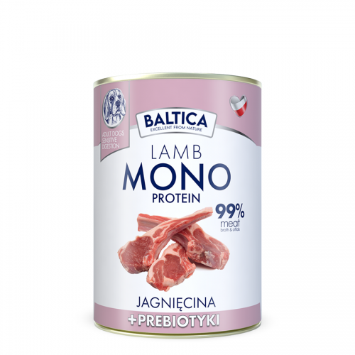 12x Karma mokra MONO jagnięcina z prebiotykami dla psa 400g - Baltica Nutraceutic