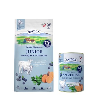 Jagnięcina z cielęciną dla szczeniąt ras dużych i olbrzymich karma 3kg - Baltica Smaki Regionów + karma mokra dla psa 400g
