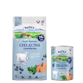 Cielęcina z jagnięciną dla ras małych i miniaturowych karma 3kg - Baltica Smaki Regionów + karma mokra dla psa 400g