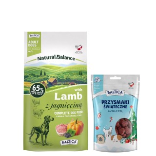 Jagnięcina dla ras średnich i dużych karma 3kg - Baltica Natural & Balance + Przysmaki świąteczne 100g