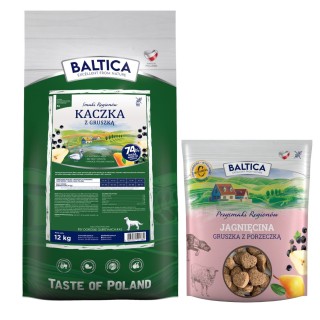 Kaczka z gruszką dla ras olbrzymich karma 12kg - Baltica Smaki Regionów + Przysmaki 600g