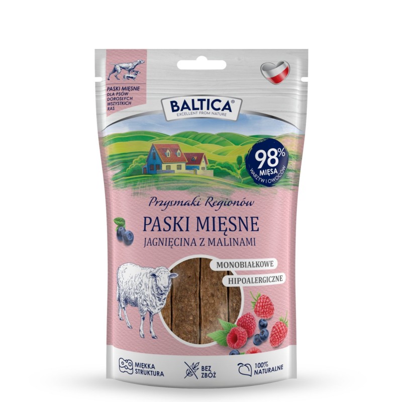 Mięsne paski jagnięcina z malinami 90g - Baltica Smaki Regionów