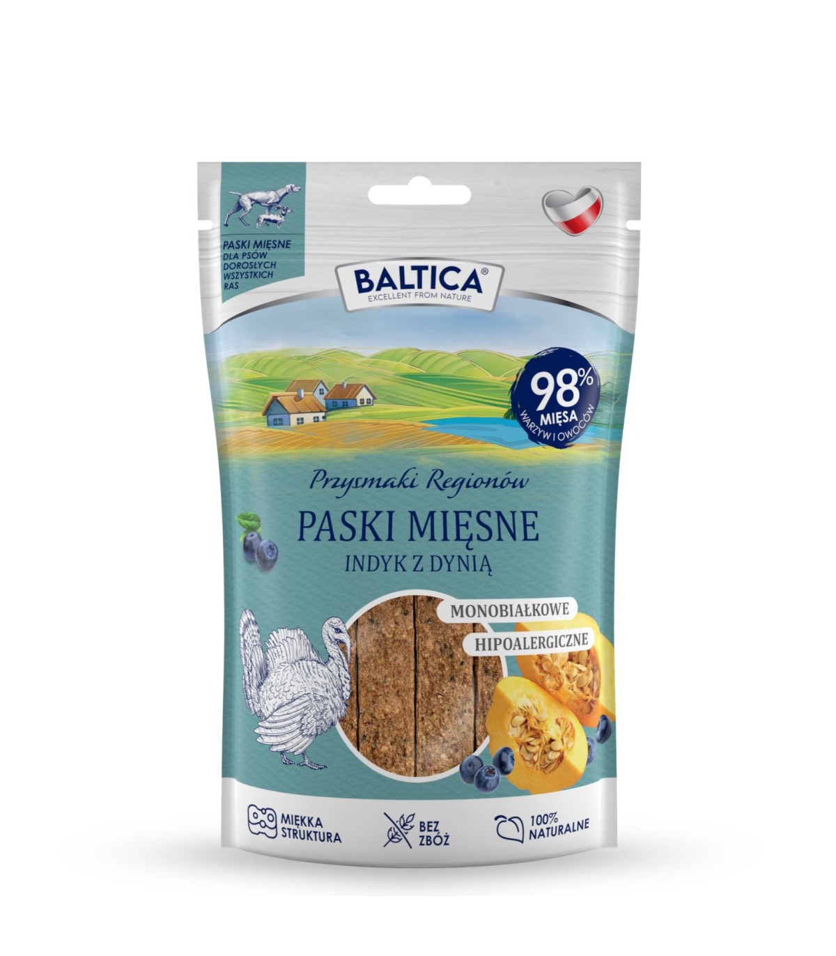 Mięsne paski indyk z dynią 90g - Baltica Smaki Regionów