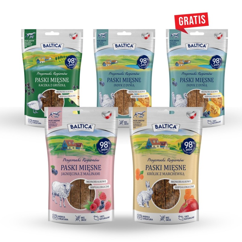 Zestawy 4+1 GRATIS Mięsne paski 90g