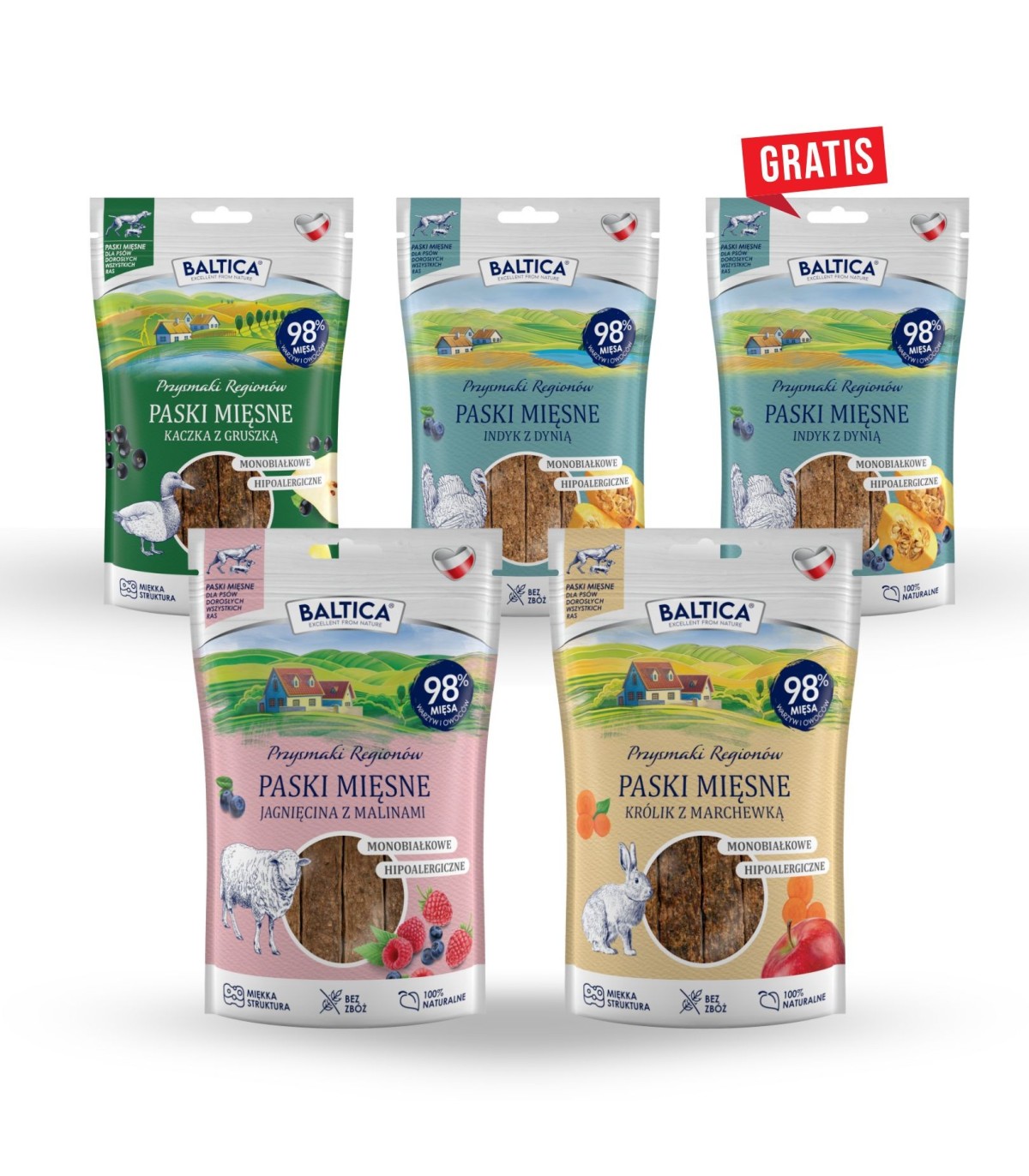 Zestawy 4+1 GRATIS Mięsne paski 90g