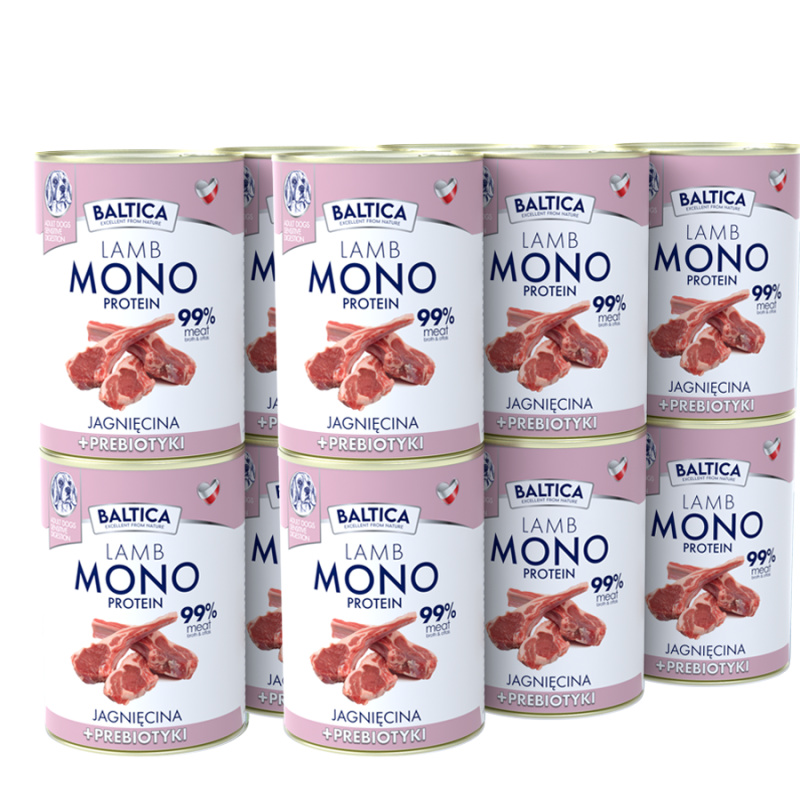 12x Karma mokra MONO jagnięcina z prebiotykami dla psa 400g - Baltica Nutraceutic