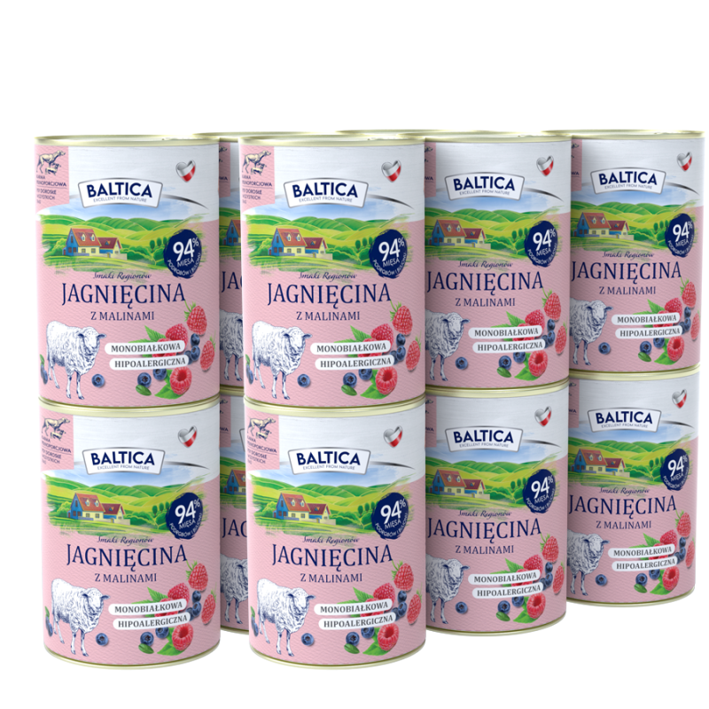 12x Karma mokra jagnięcina z malinami dla psa 400g - Baltica Smaki Regionów