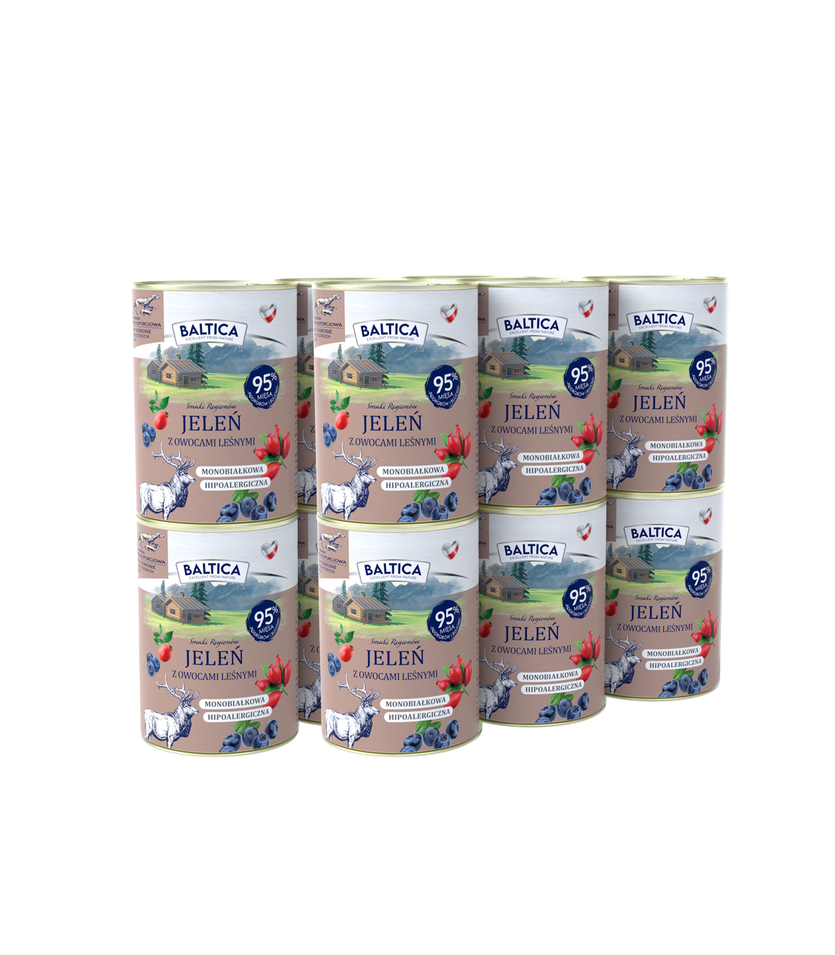 12x Karma mokra jeleń z owocami leśnymi dla psa 400g - Baltica Smaki Regionów