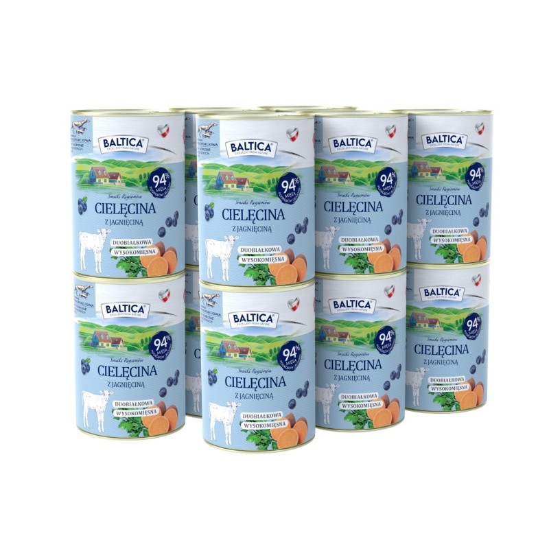 12x Karma mokra cielęcina z jagnięciną i batatem dla psa 400g - Baltica Smaki Regionów