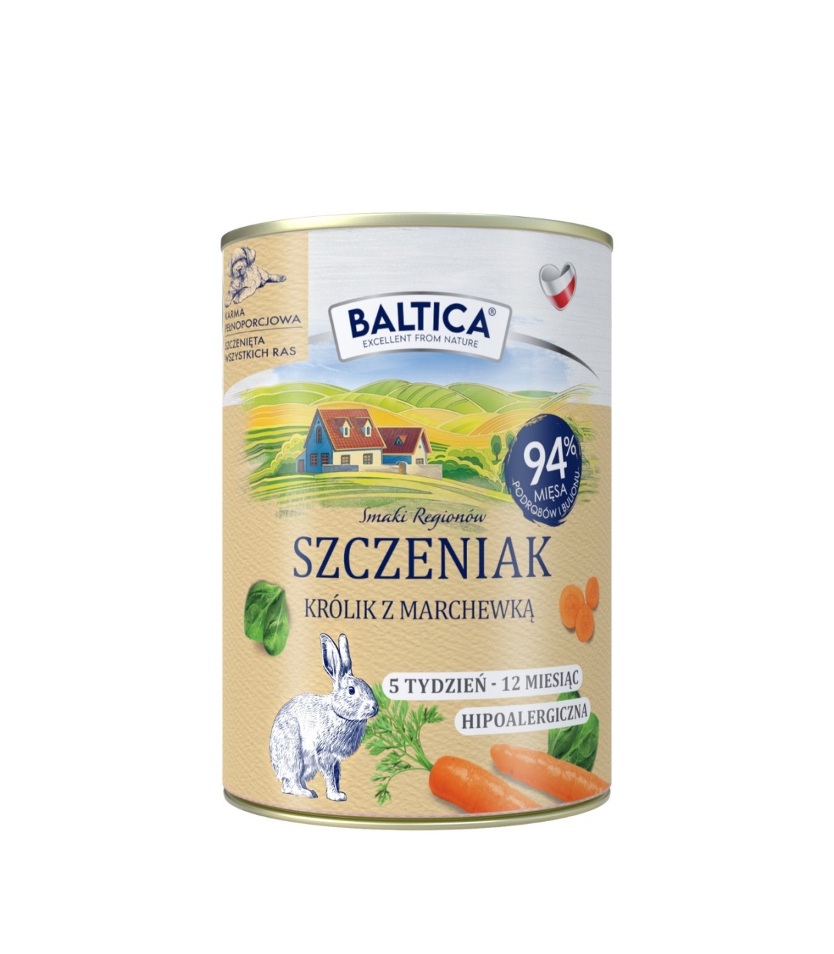 12x Karma mokra królik z marchewką i szpinakiem dla szczeniąt 400g - Baltica Smaki Regionów