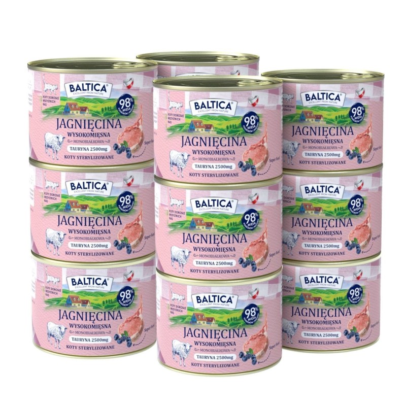 12x Karma mokra mono jagnięcina dla kota 185g - Baltica Smaki Regionów