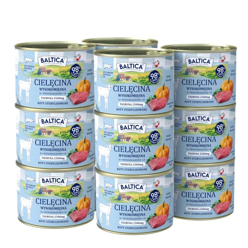 12x Karma mokra mono cielęcina dla kota 185g - Baltica Smaki Regionów