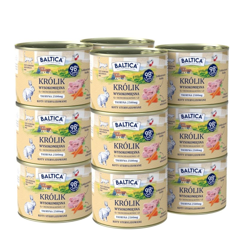 12x Karma mokra mono królik dla kota 185g - Baltica Smaki Regionów