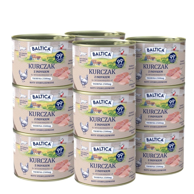 12x Karma mokra kurczak z indykiem dla kota 185g - Baltica Smaki Regionów