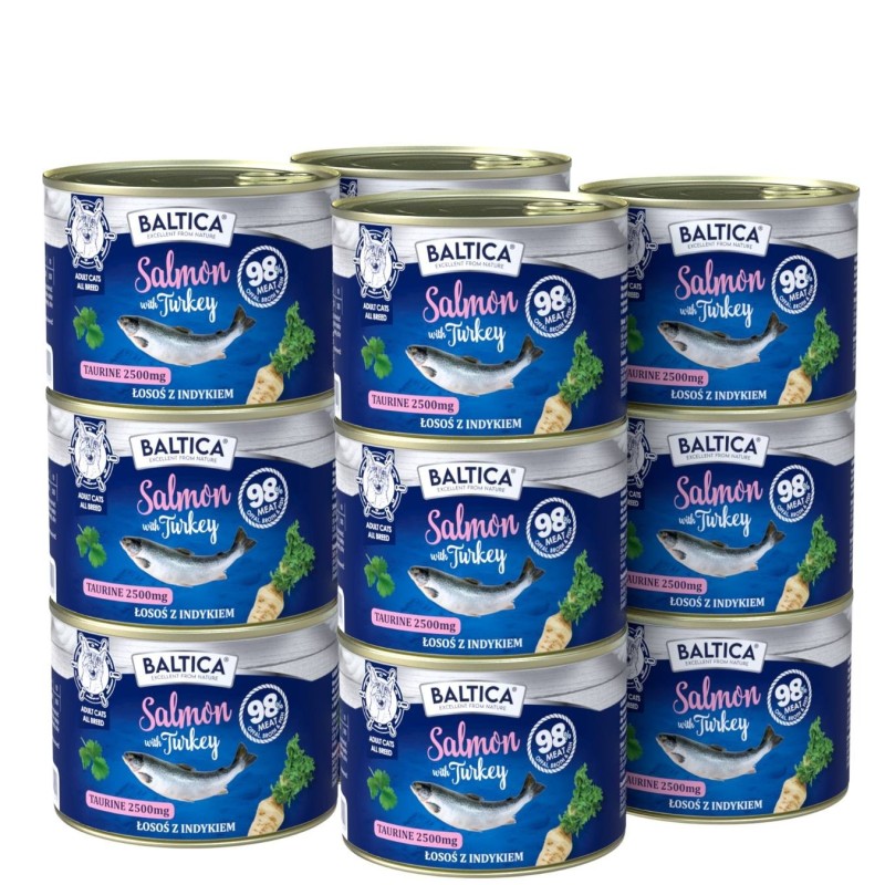 12x Karma mokra łosoś z indykiem dla kota 185g - Baltica Excellent