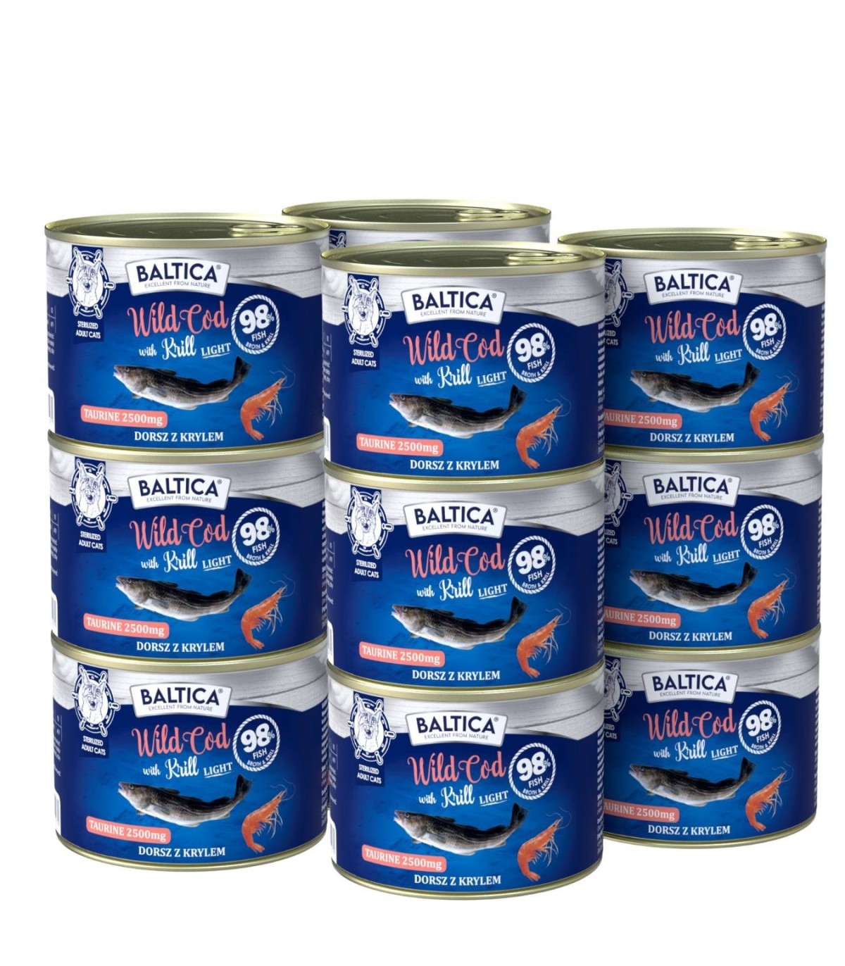 12x Karma mokra dorsz z krylem LIGHT dla kota 185g - Baltica Excellent