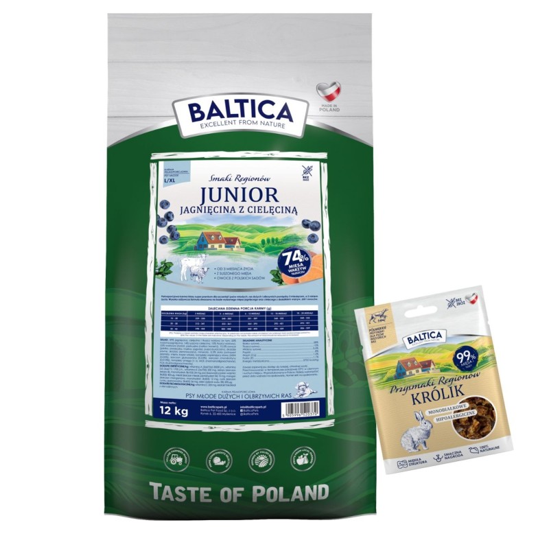 Jagnięcina z cielęciną dla szczeniąt ras dużych i olbrzymich karma 12kg - Baltica Smaki Regionów