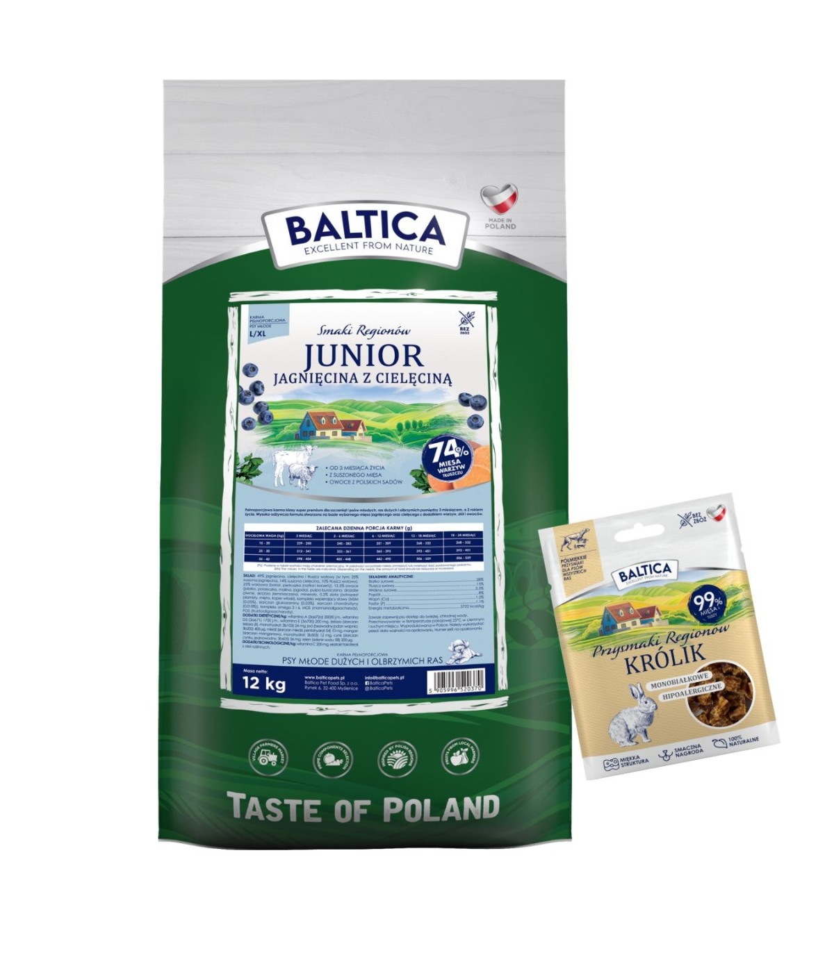 Jagnięcina z cielęciną dla szczeniąt ras dużych i olbrzymich karma 12kg - Baltica Smaki Regionów