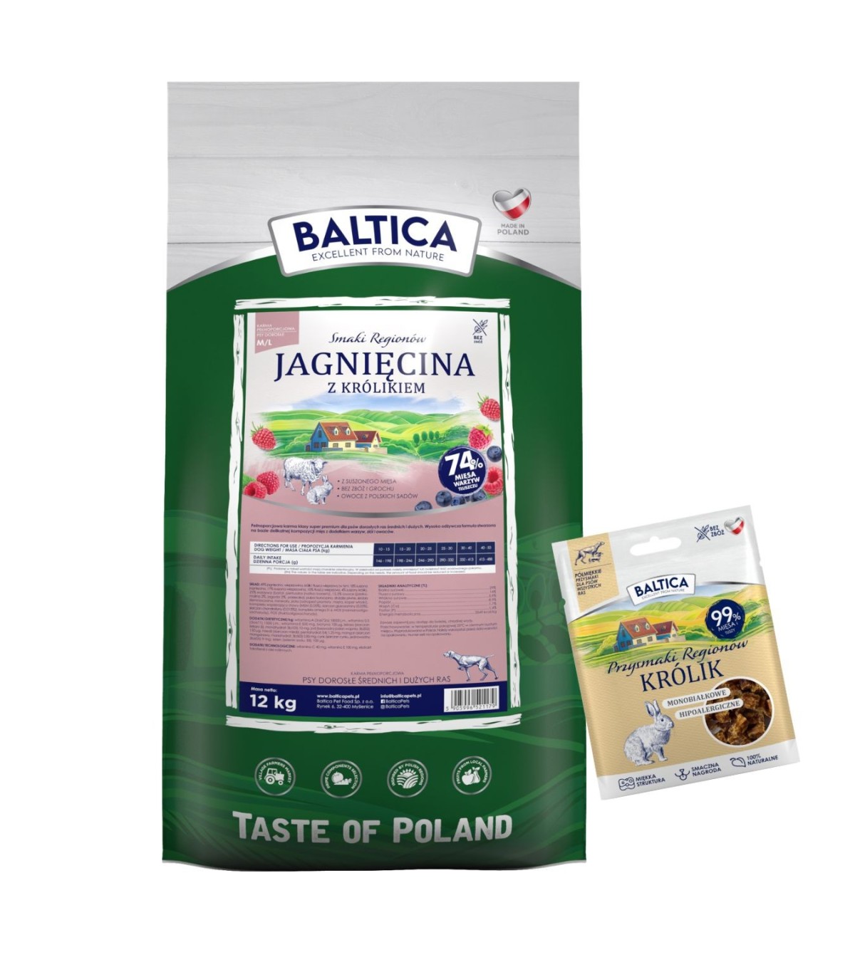Jagnięcina z królikiem dla ras średnich i dużych karma 12kg - Baltica Smaki Regionów
