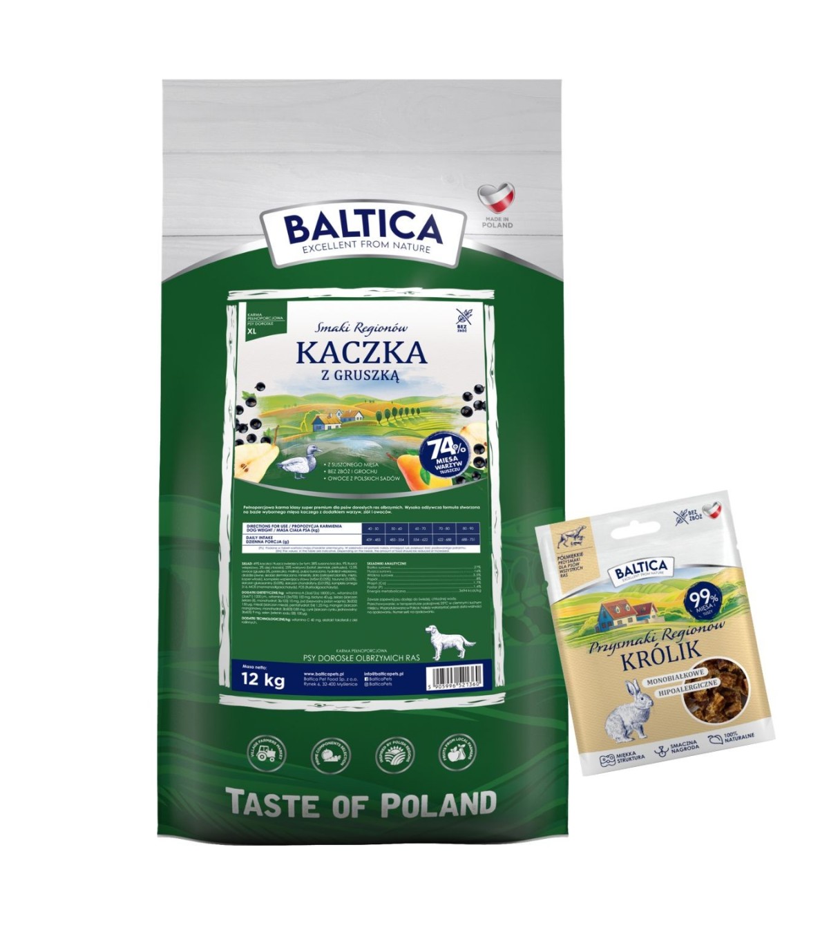BALTICA Polska karma z kaczką i porzeczką 12kg / psy średnie i duże