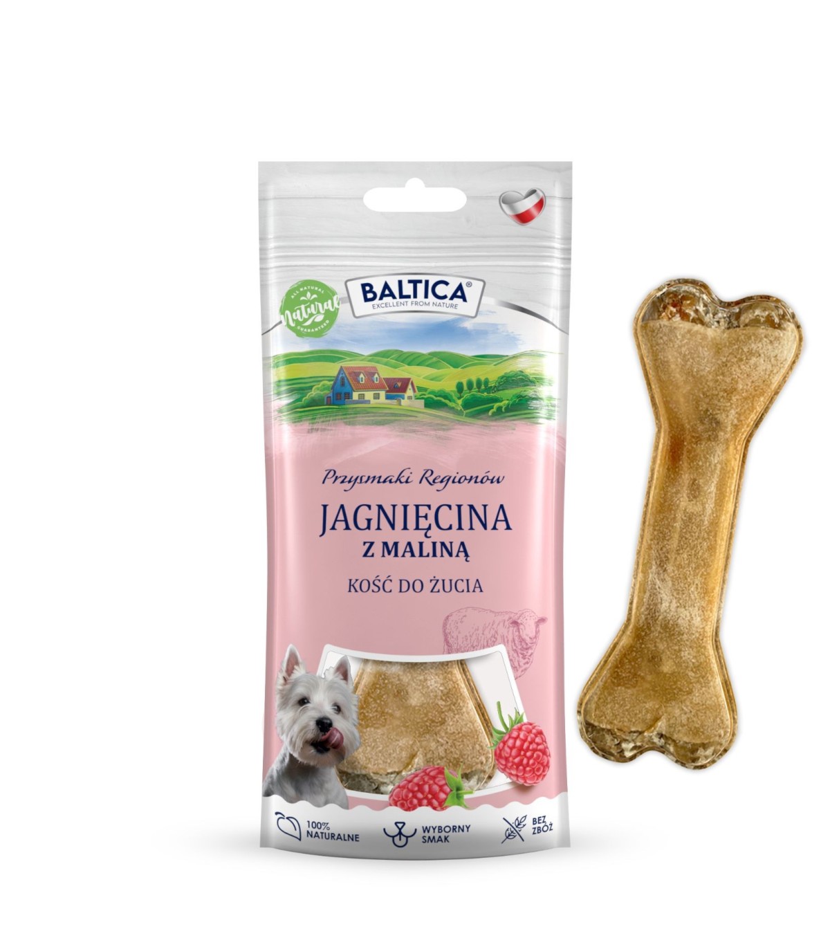 Kość do żucia dla psa jagnięcina z maliną 1szt. - Baltica Smaki Regionów