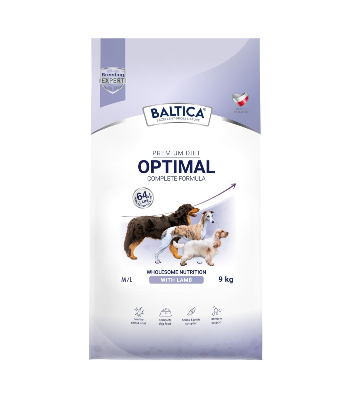 Karma sucha Optimal z wieprzowiną i jagnięciną dla ras dużych i średnich 9kg - Baltica Breeding Expert
