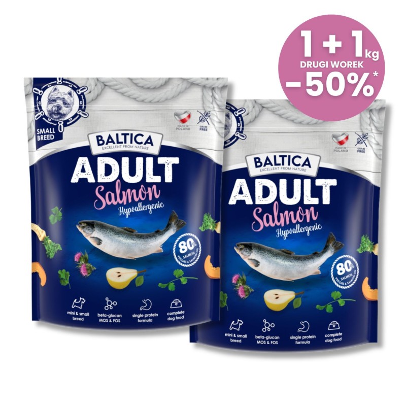 2x Łosoś (Hypoallergenic) dla ras małych i miniaturowych karma 1kg - Baltica Excellent - Rabat 50% na drugie opakowanie