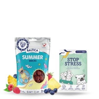 Zestaw Spokojnych Wakacji - przysmaki HELLO SUMMER kaczka z rybą + tabletki Stop Stress