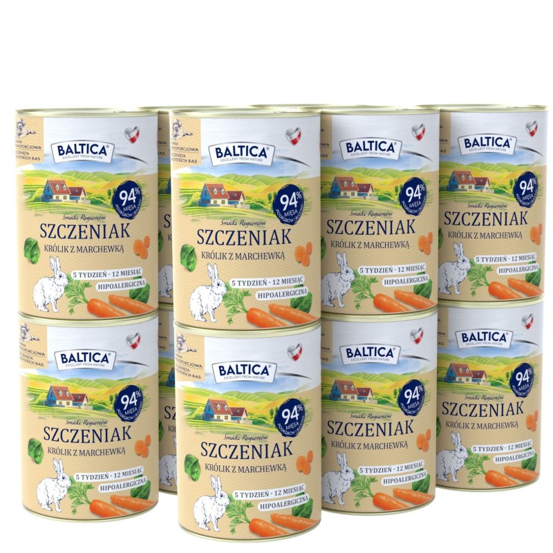 12x Karma mokra królik z marchewką i szpinakiem dla szczeniąt 400g - Baltica Smaki Regionów
