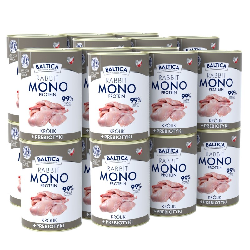 24x Karma mokra MONO królik z prebiotykami dla psa 400g - Baltica Nutraceutic