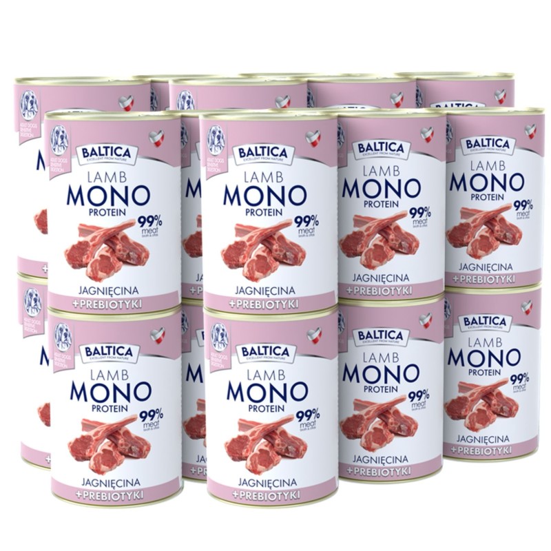 24x Karma mokra MONO jagnięcina z prebiotykami dla psa 400g - Baltica Nutraceutic