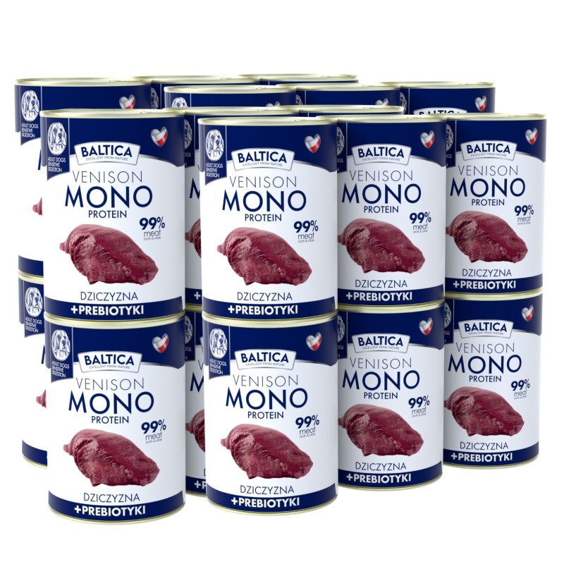 24x Karma mokra MONO dziczyzna z prebiotykami dla psa 400g - Baltica Nutraceutic