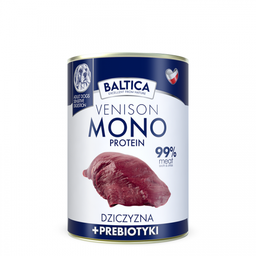 24x Karma mokra MONO dziczyzna z prebiotykami dla psa 400g - Baltica Nutraceutic