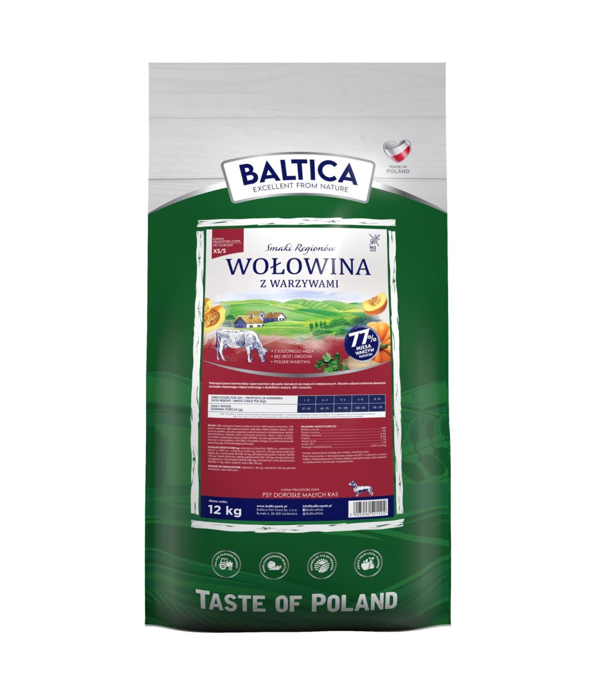 Wołowina z warzywami dla ras małych i miniaturowych karma 12kg - Baltica Smaki Regionów