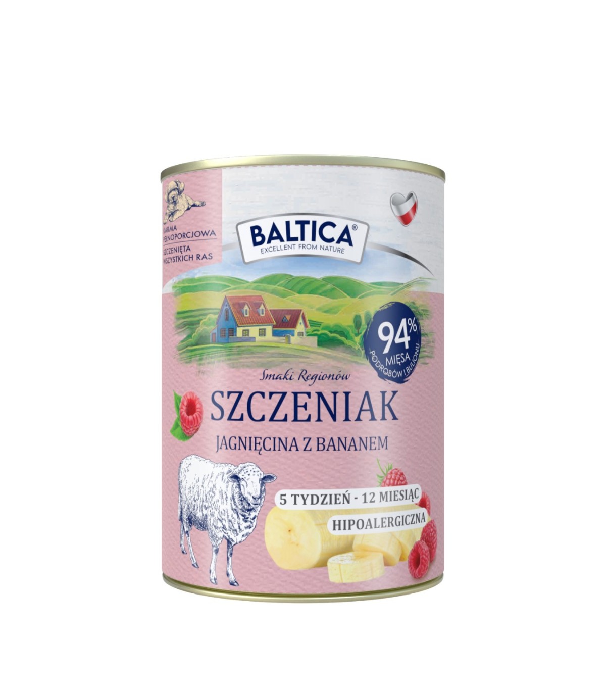 Zestaw 12x400g karma mokra szczeniak królik z marchewką + jagnięcina z bananem